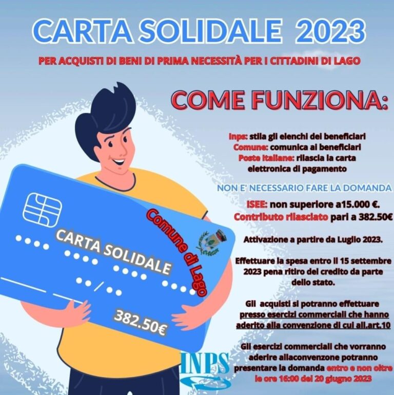 CARTA SOLIDALE 2023 PER ACQUISTI DI BENI DI PRIMA NECESSITÀ PER I